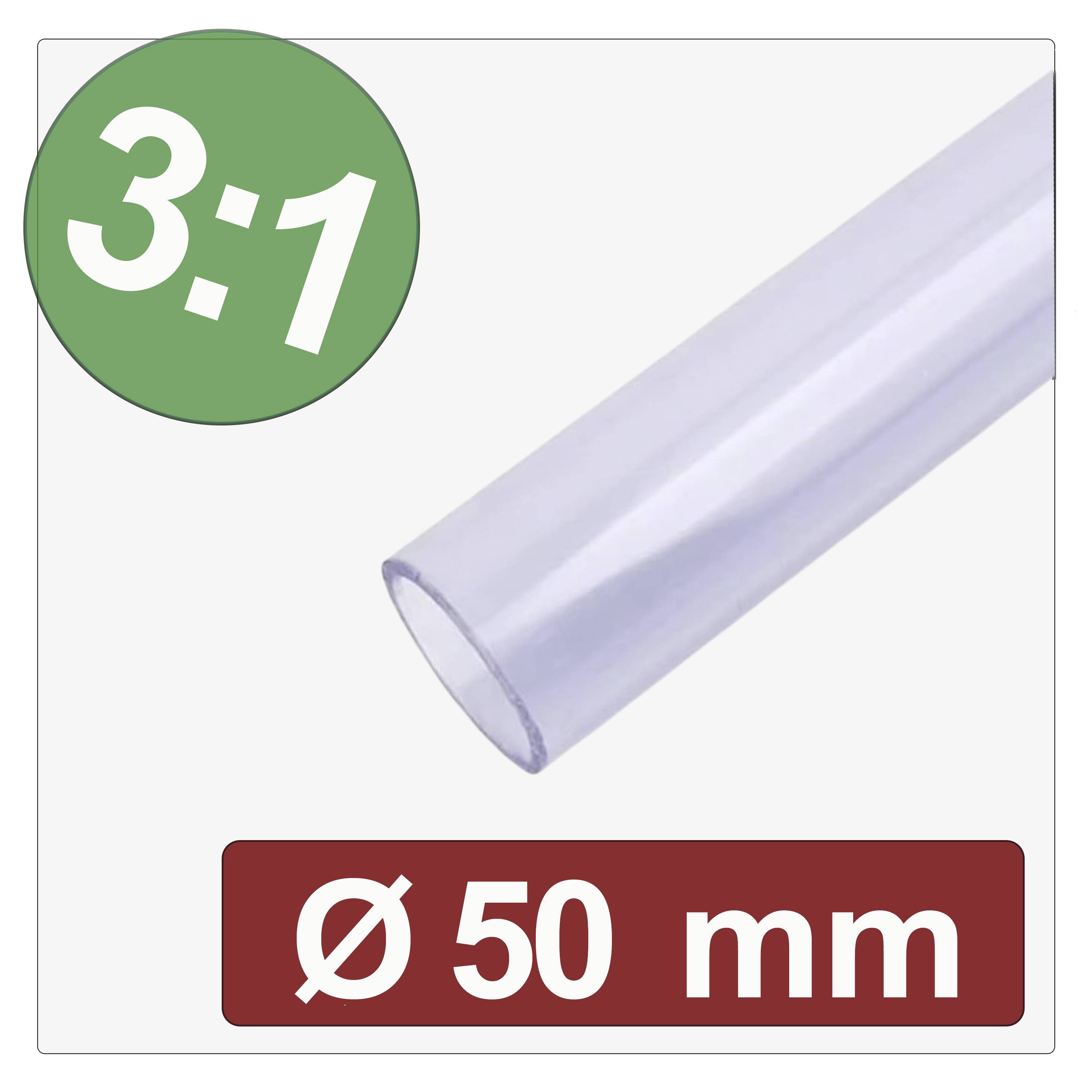 Transparente Schrumpfschlauch, 50 mm Durchmesser, mit 3:1 Schrumpfverhältnis.