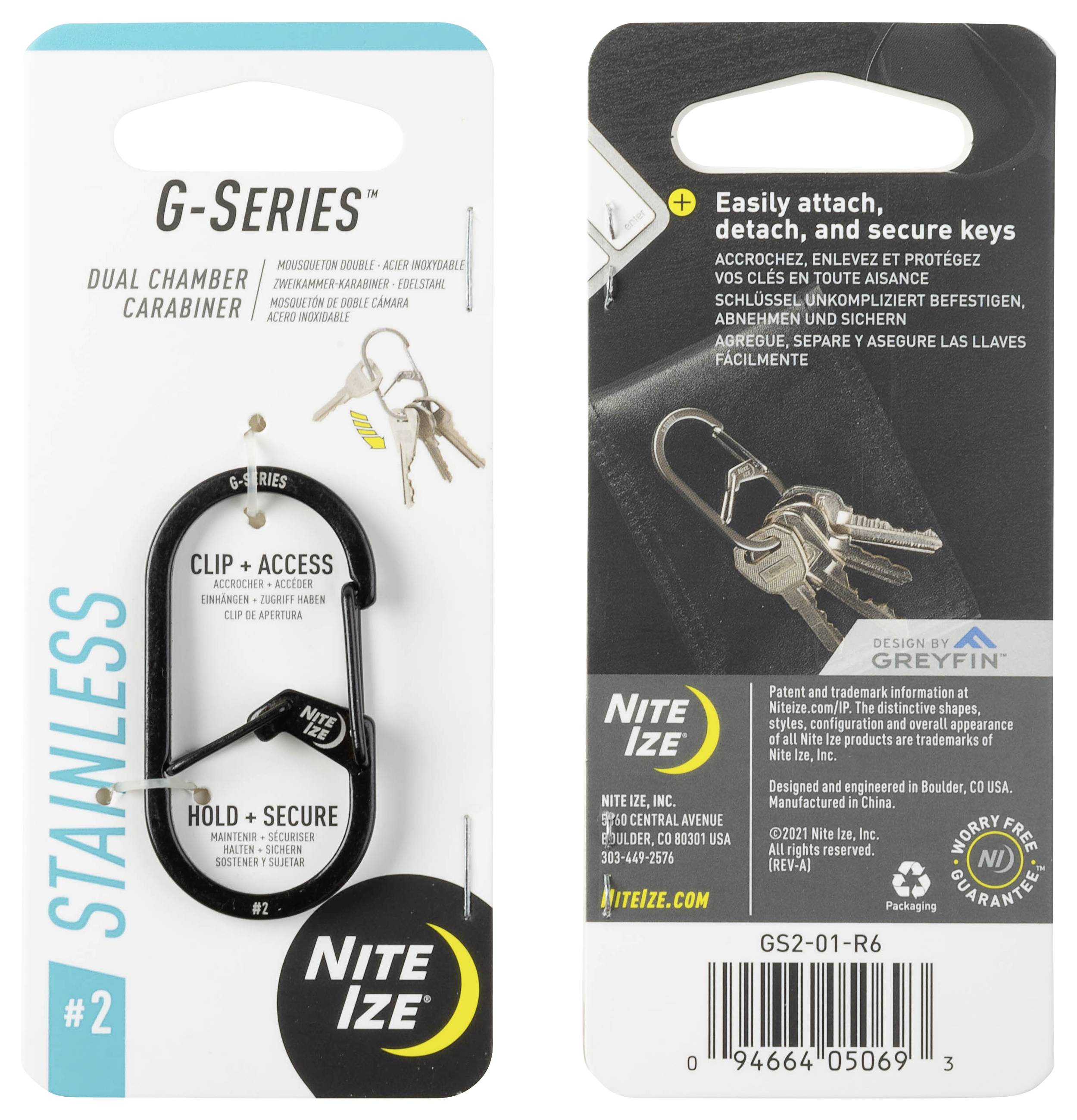 NITE Ize Schlüssel-Karabiner NI-GS2-01-R6 Schwarz 2 St.