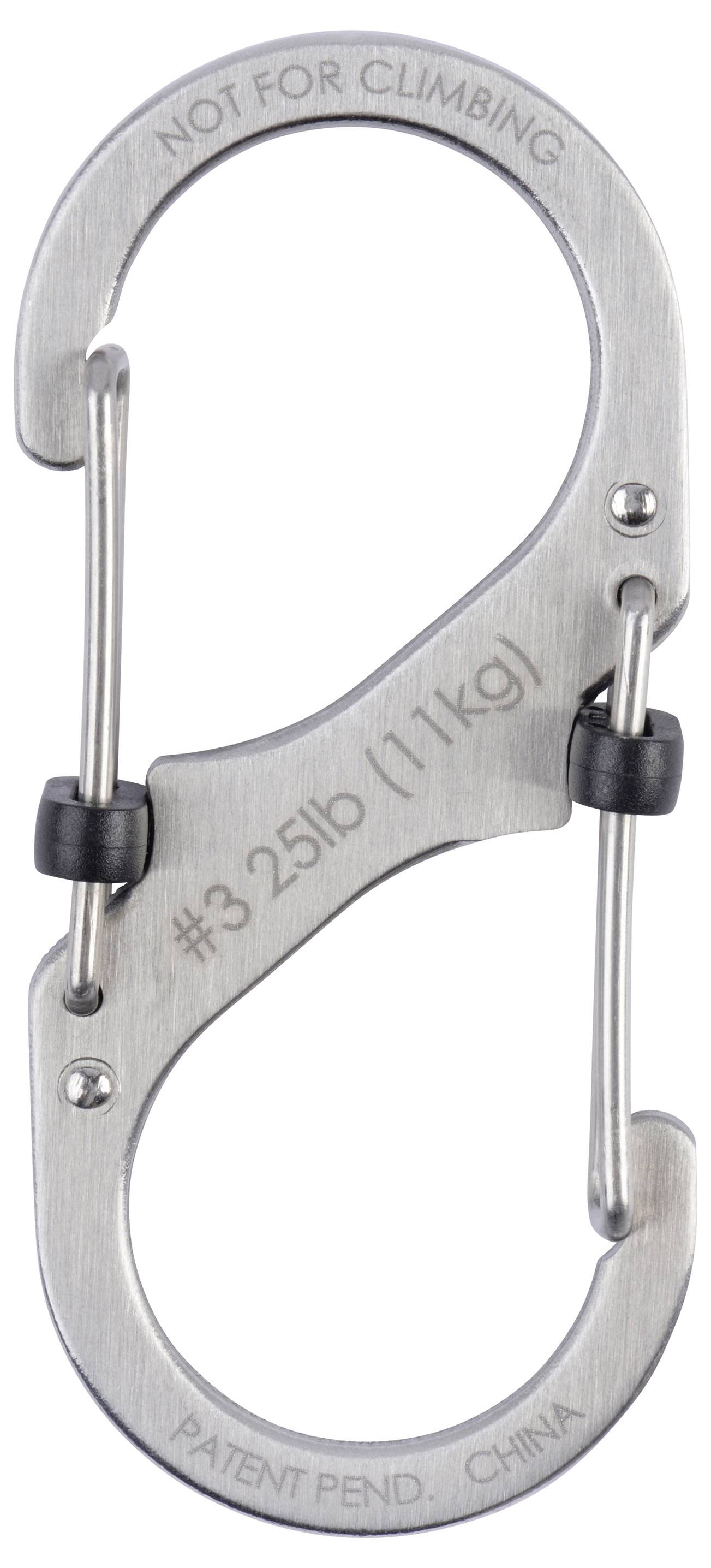 Doppelt gewendelter Metallkarabiner mit Aufschriften 