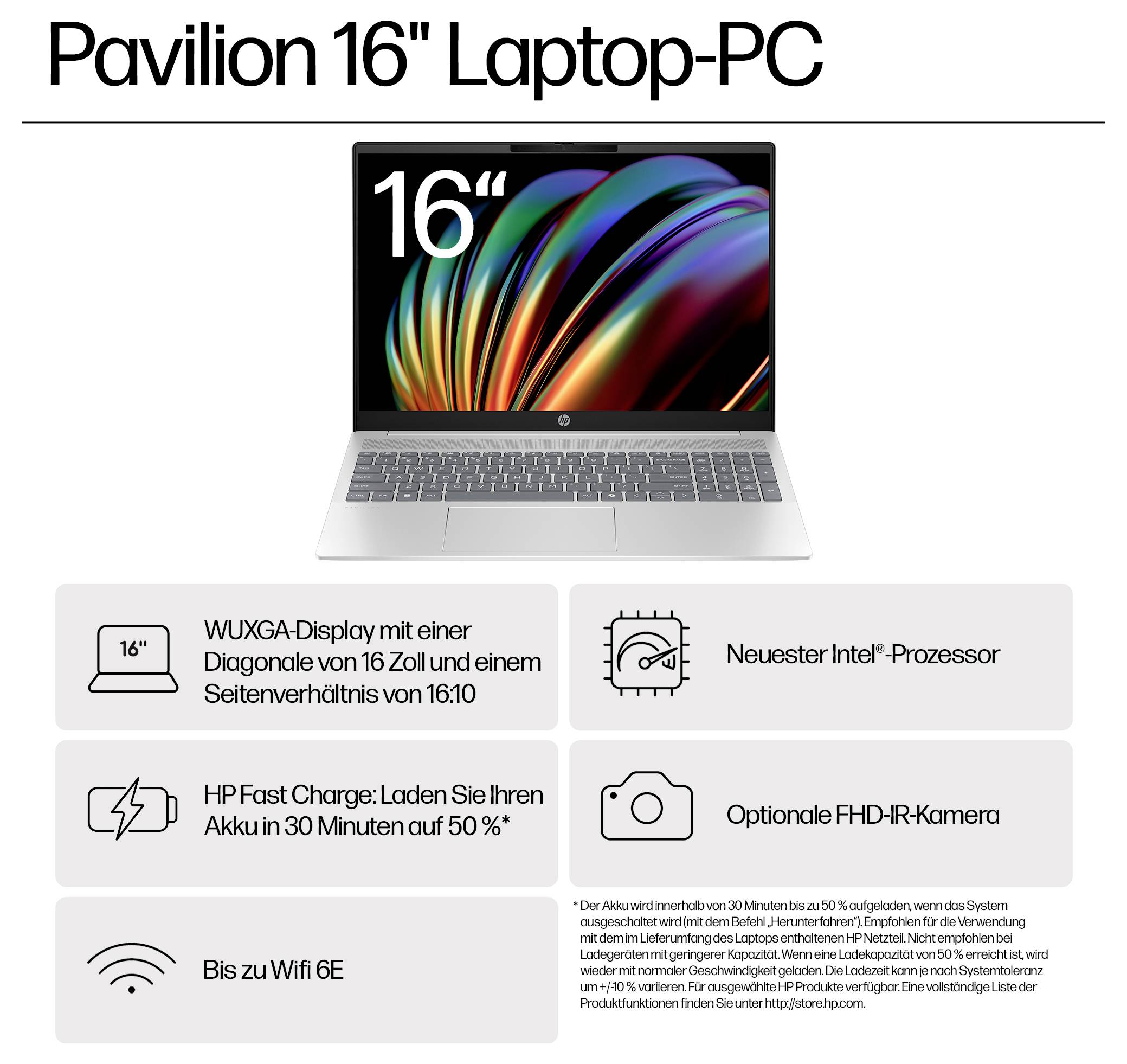 HP Notebook "Pavilion 16-af0600ng" 40.6cm (16 Zoll) 2K Intel® Core™ Ultra 5 125U 16GB RAM 1TB SSD Deutsch, QWERTZ Intel Graphics