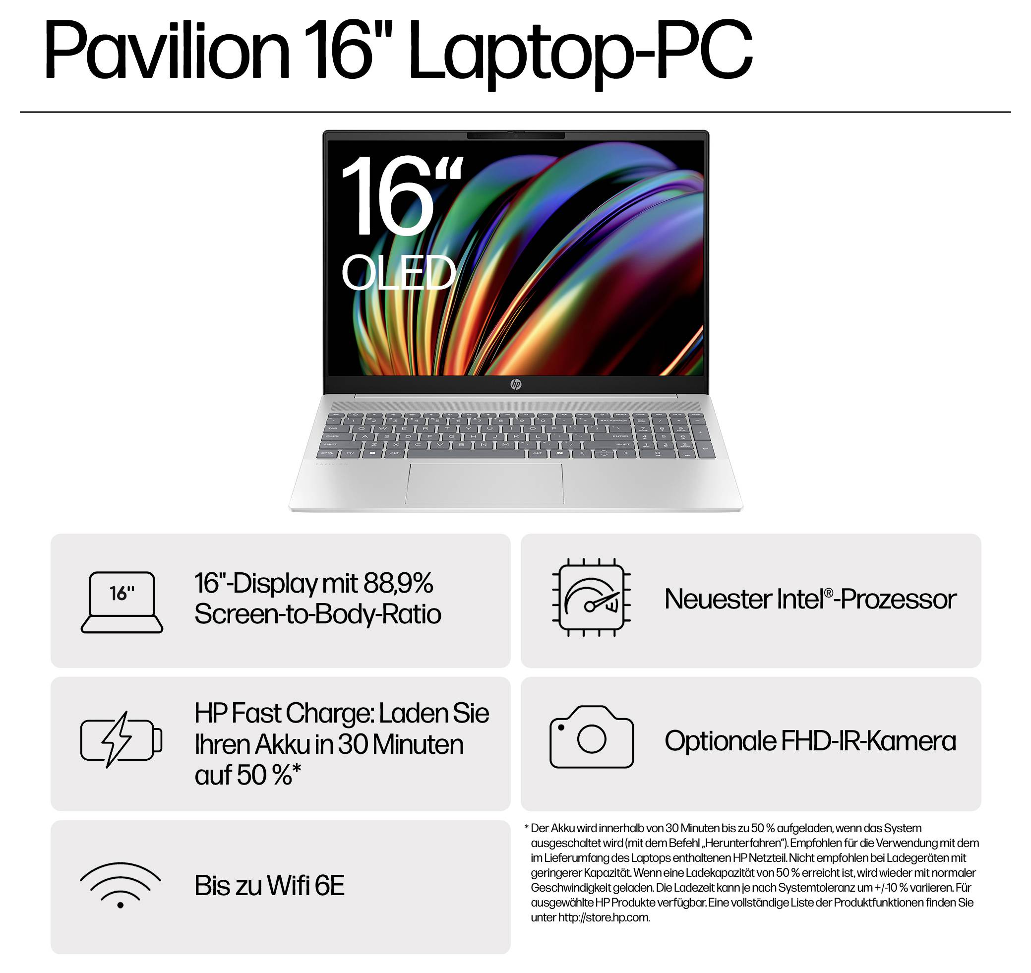 HP Notebook "Pavilion 16-af0600ng" 40.6cm (16 Zoll) 2K Intel® Core™ Ultra 5 125U 16GB RAM 1TB SSD Deutsch, QWERTZ Intel Graphics