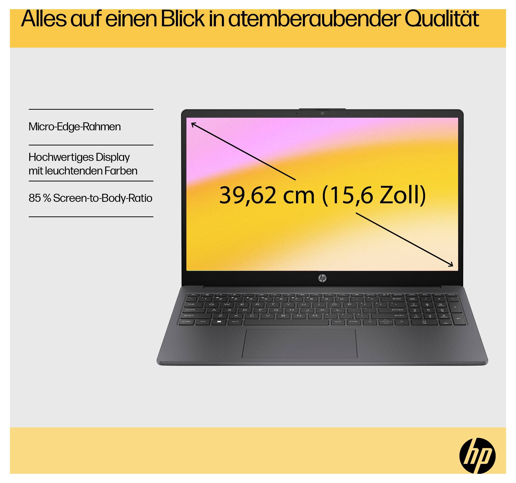 HP Notebook "15-fc0676ng" 39.6cm (15.6 Zoll) Full HD AMD Ryzen 7 7730U 16GB RAM 1TB SSD Deutsch, QWERTZ AMD Radeon Graphics Silber