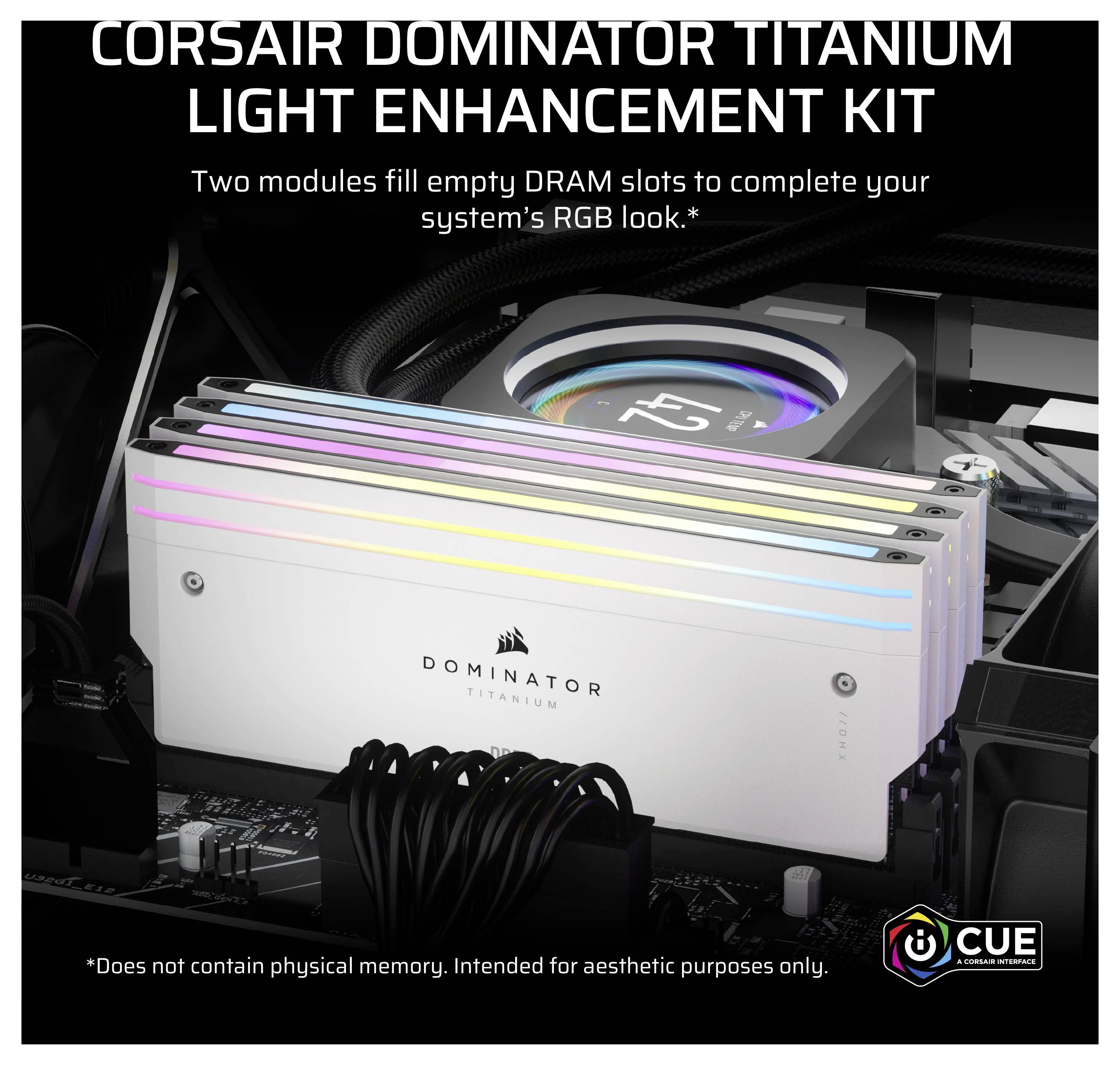 Corsair Dominator Titanium Light Enhancement Kit: Zwei Module füllen leere DRAM-Steckplätze, um die RGB-Ästhetik Ihres Systems zu vervollständigen.