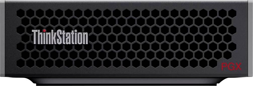 Frontansicht einer Lenovo ThinkStation PGX mit einem Wabendesign-Lüftungsgitter, auf der das 'ThinkStation'-Logo und die Modellkennung angezeigt werden.