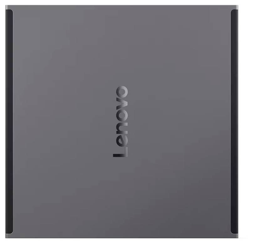Graue Lenovo-Laptop-Oberseite mit dem Lenovo-Logo in der Mitte.
