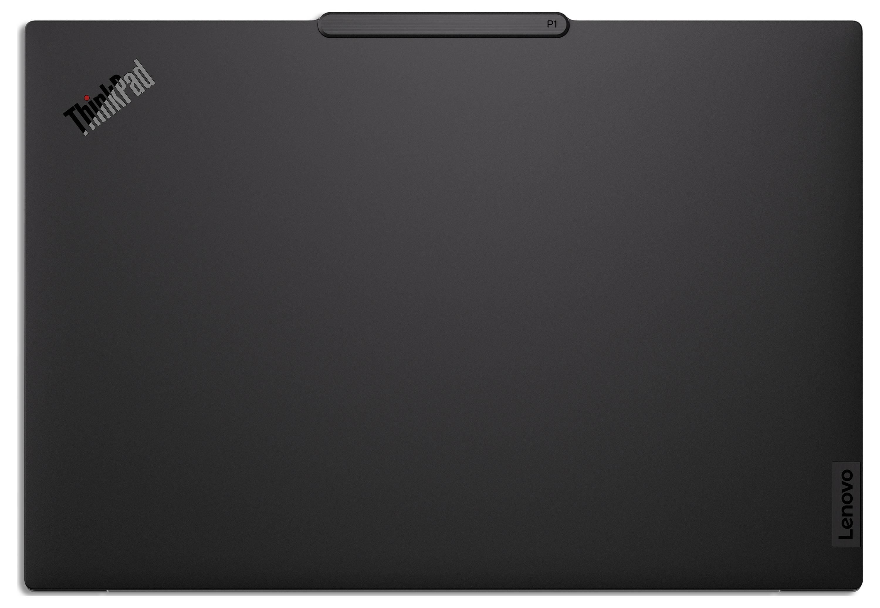 Geschlossener schwarzer Laptop mit 'ThinkPad'- und 'Lenovo'-Logos auf dem Deckel.