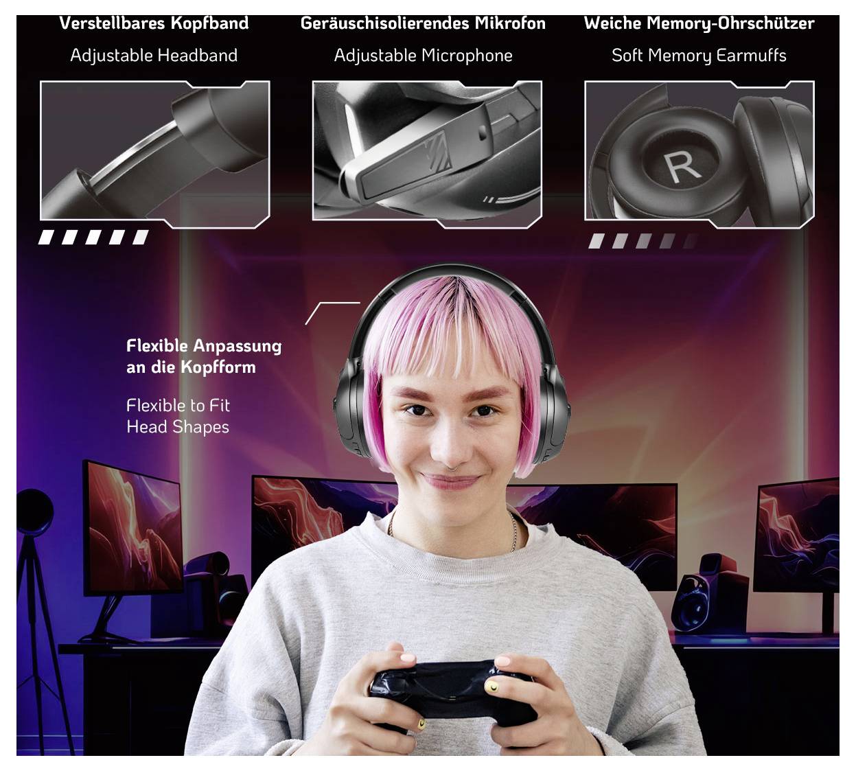 LogiLink BT0070 Over Ear Kopfhörer Bluetooth® Schwarz