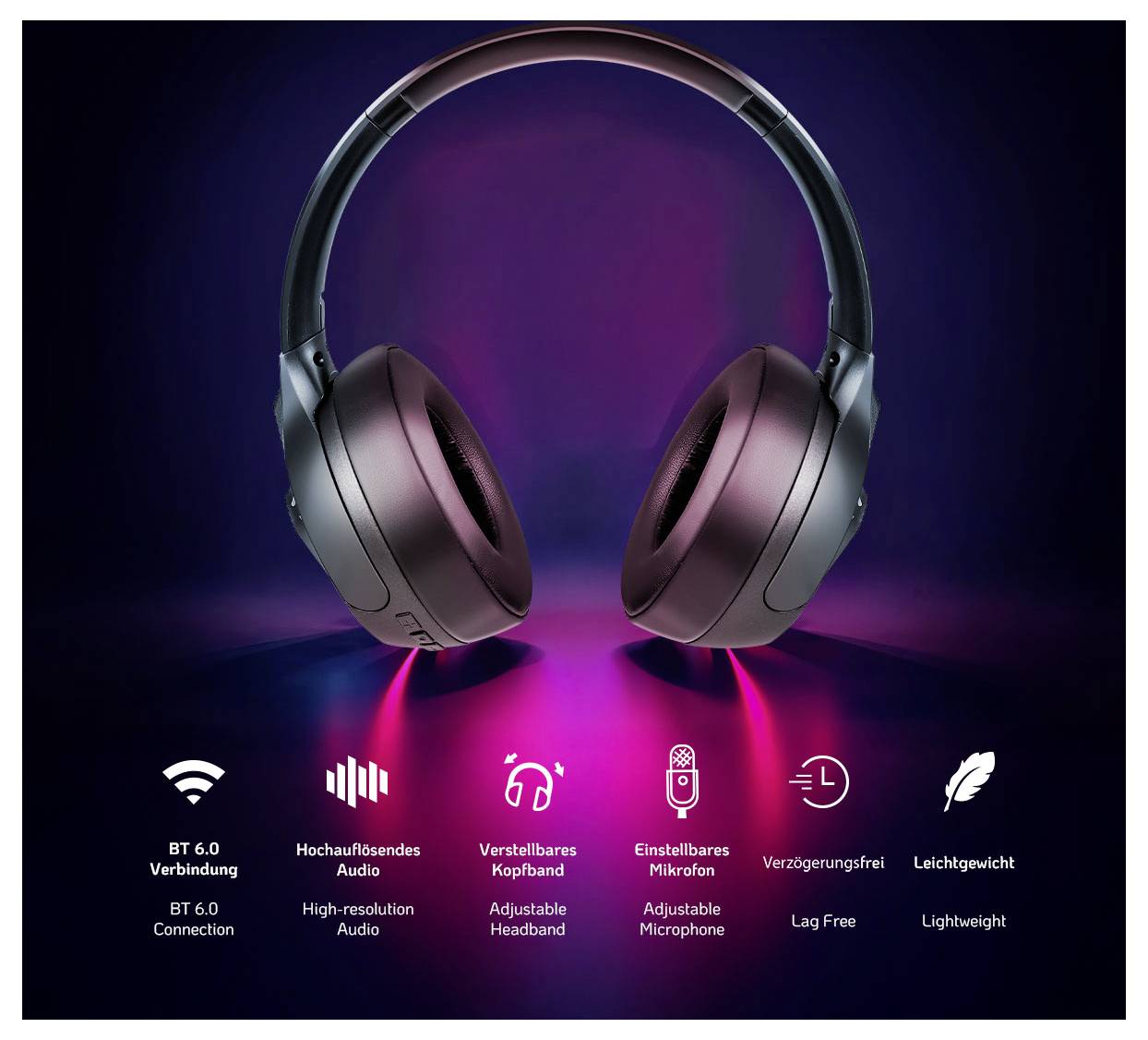 LogiLink BT0070 Over Ear Kopfhörer Bluetooth® Schwarz