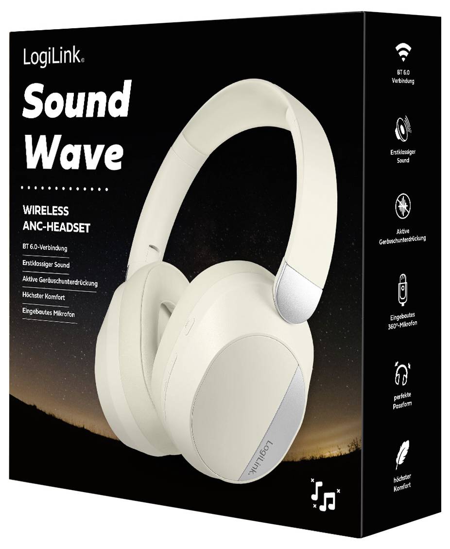 LogiLink BT0071C Over Ear Kopfhörer Bluetooth® Creme