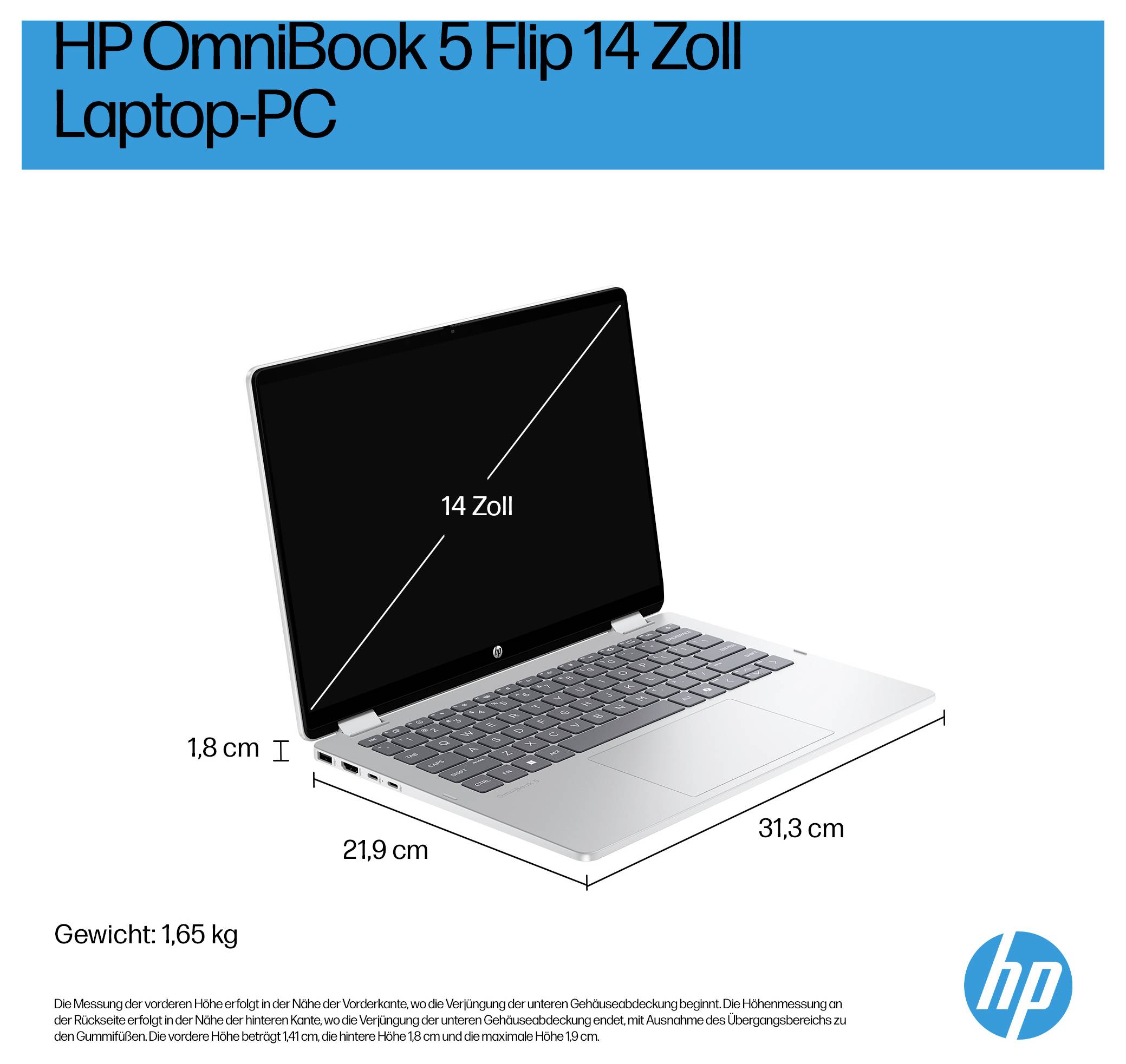 HP 2-in-1 Notebook / Tablet 14-fp0055ng Glacier Silver 35.6cm (14 Zoll) 2K Intel® Core™ 5 16GB RAM 512GB SSD Deutsch, QWERTZ Intel