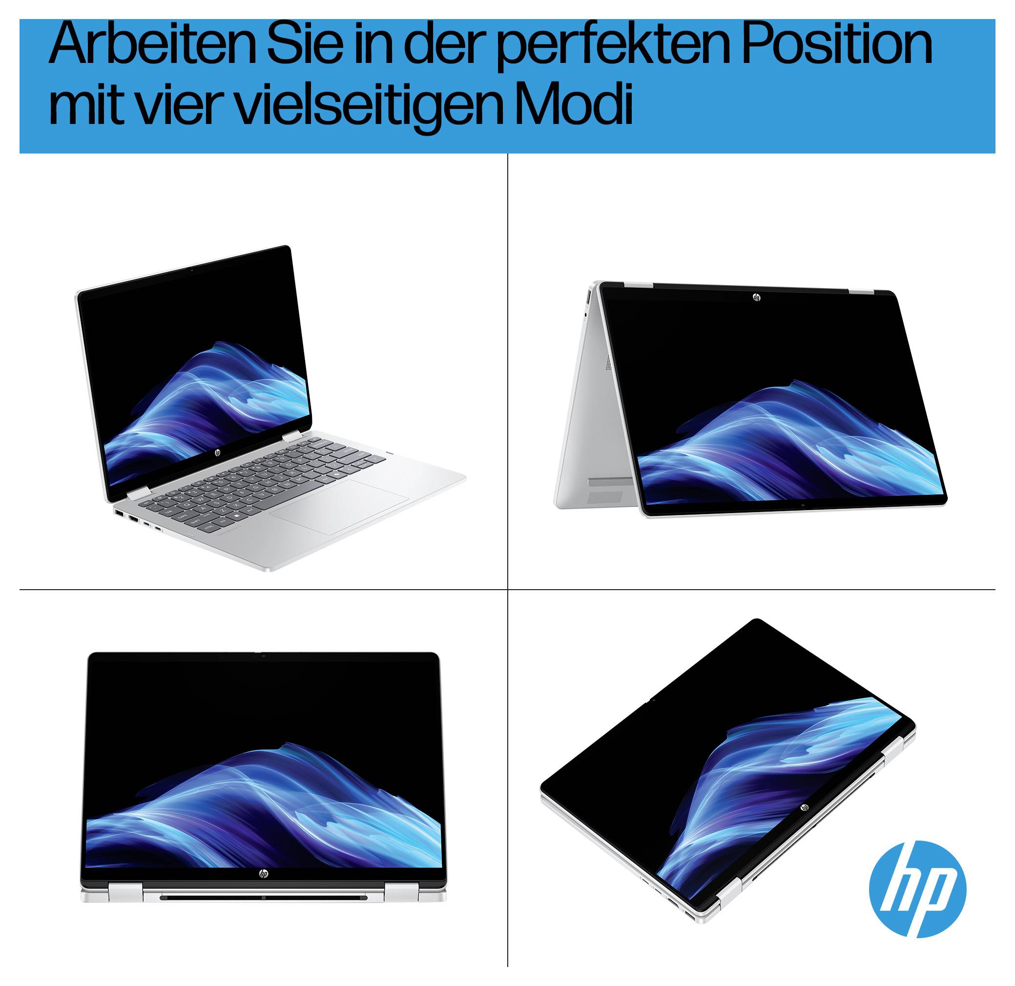 HP 2-in-1 Notebook / Tablet 14-fp0055ng Glacier Silver 35.6cm (14 Zoll) 2K Intel® Core™ 5 16GB RAM 512GB SSD Deutsch, QWERTZ Intel