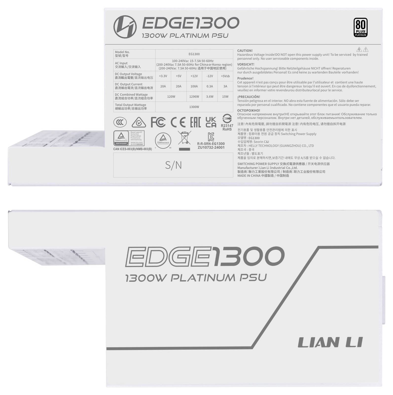 Lian Li EDGE EG1300 80 PLUS Platinum Netzteil, PCIe 5.1, ATX 3.1 - 1300 Watt, PC Netzteil