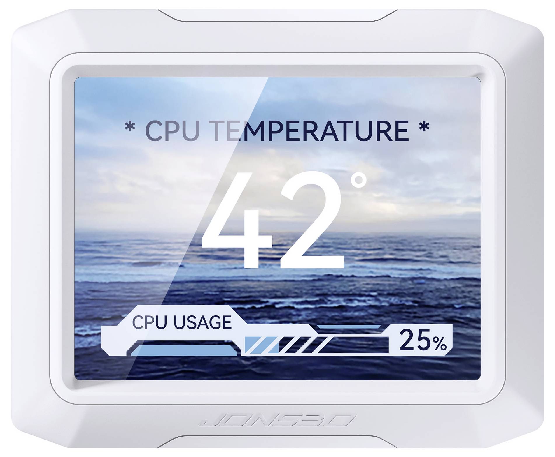 Ein digitales Display zeigt „CPU-TEMPERATUR 42°