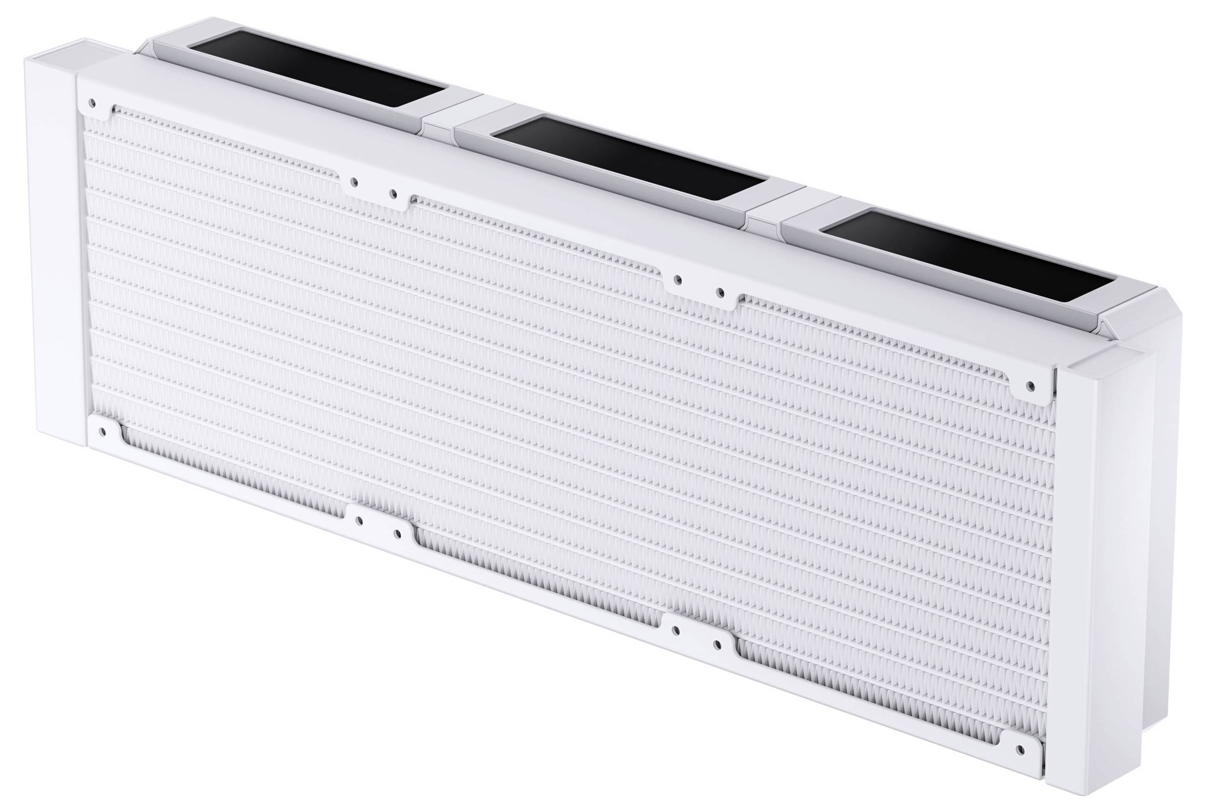 Eine weiße, rechteckige Wandmontage-Klimaanlage mit Belüftungsöffnungen an den Seiten und oben.