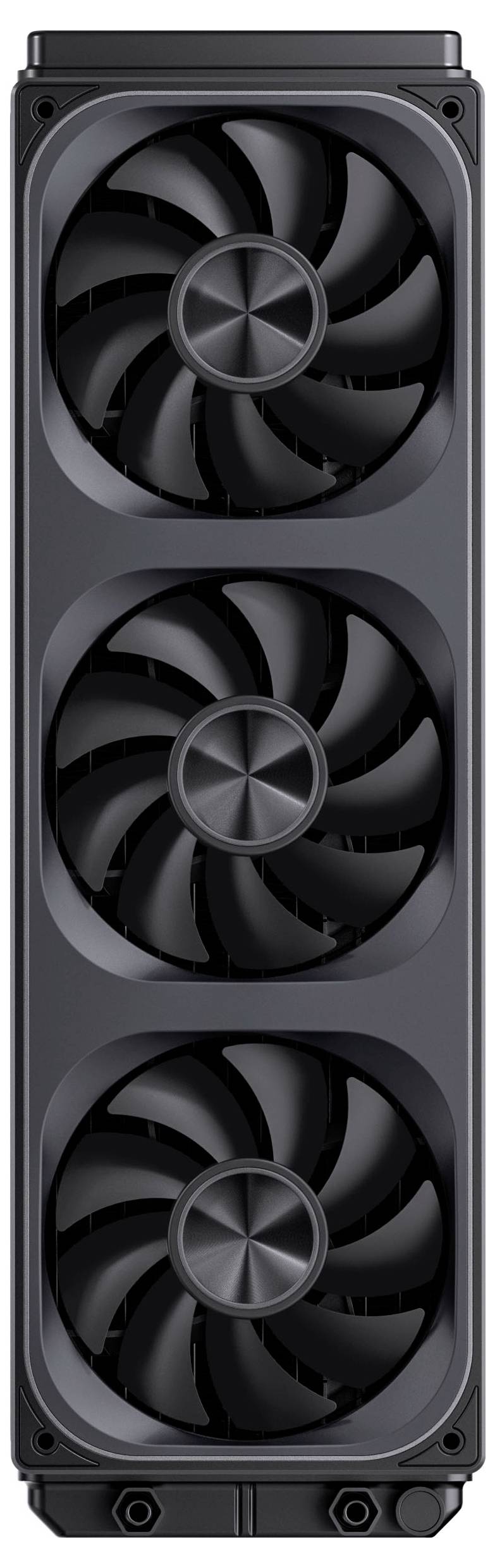 Eine schwarze Grafikkarte mit drei großen Kühlventilatoren, entwickelt für High-Performance-Gaming und Rechenaufgaben.