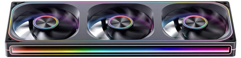 Eine Grafikkarte für Computergrafik mit drei Kühlventilatoren und RGB-Beleuchtung, entwickelt für High-Performance-Gaming oder grafische Renderingaufgaben.