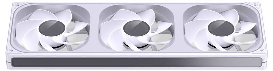 Ein Kühlsystem mit dreifacher Lüfterkonstruktion, ausgestattet mit weißen Lüfterblättern und einem eleganten Design, entwickelt zur Optimierung des Luftflusses in PC-Gehäusen.