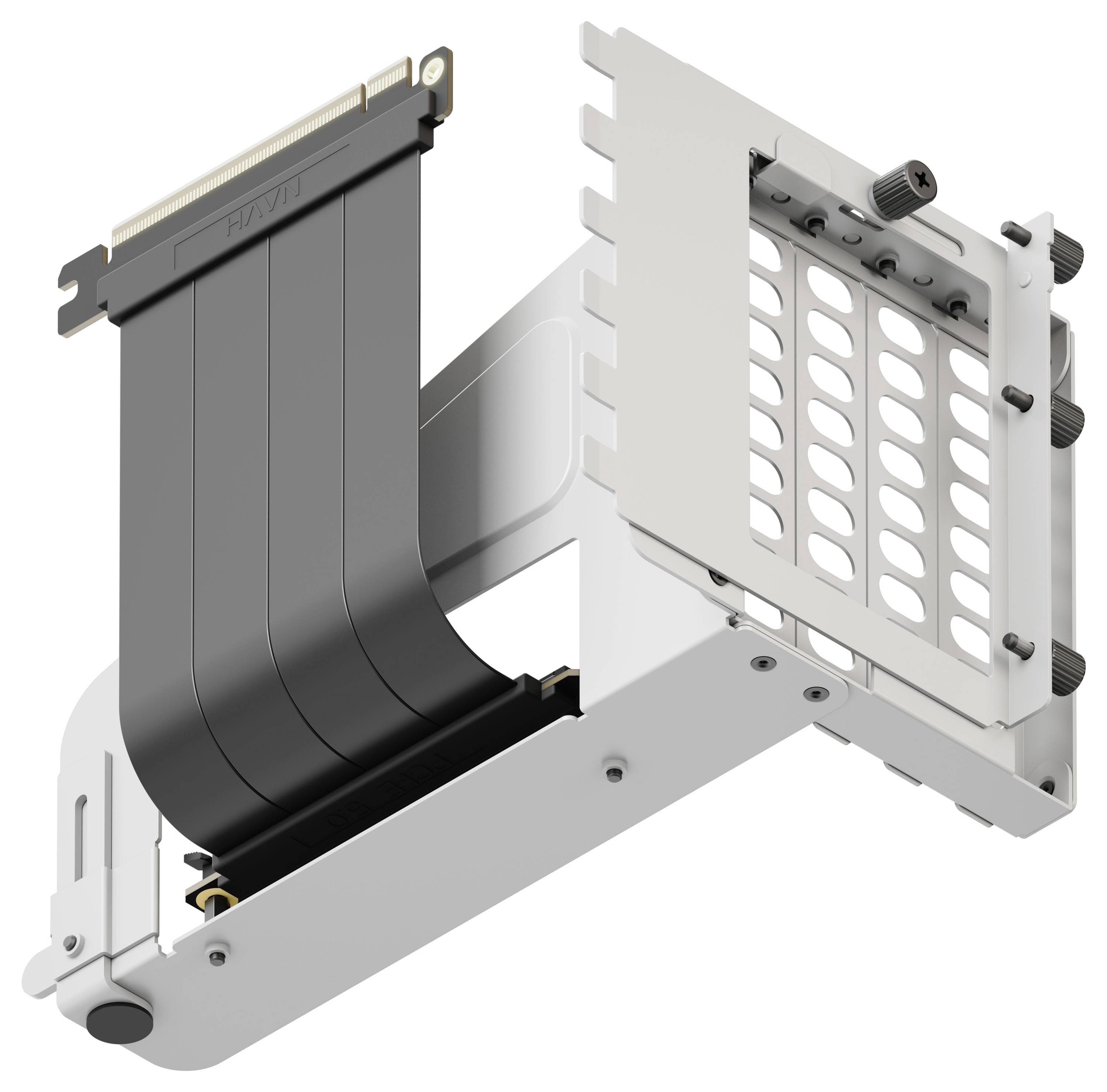 PCIE Riserkabel mit Halterungshalter zum vertikalen Einbau einer Grafikkarte im Computergehäuse.