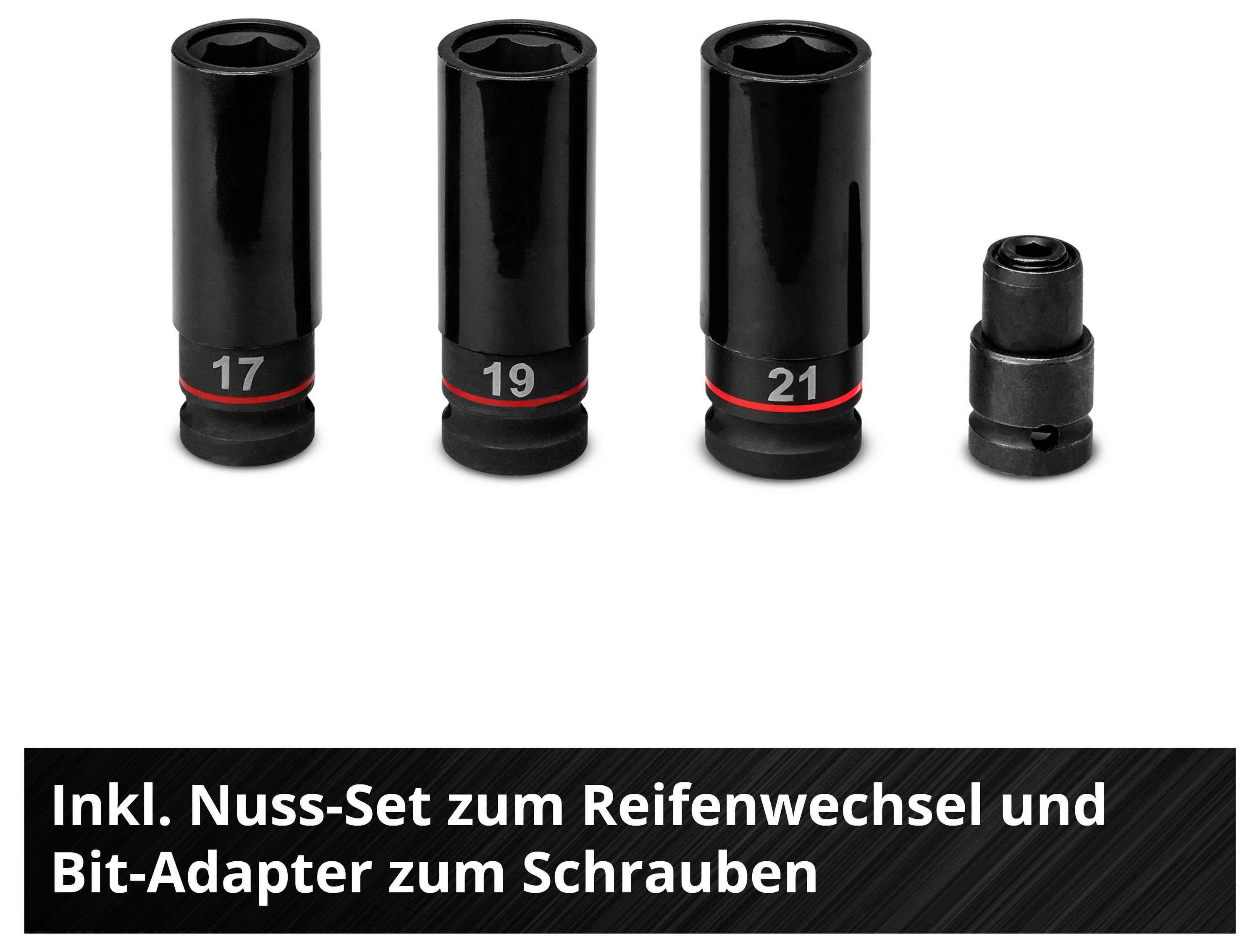 Nuss-Set mit Bit-Adapter; Größen: 17, 19, 21. Zum Reifenwechsel und Schrauben.