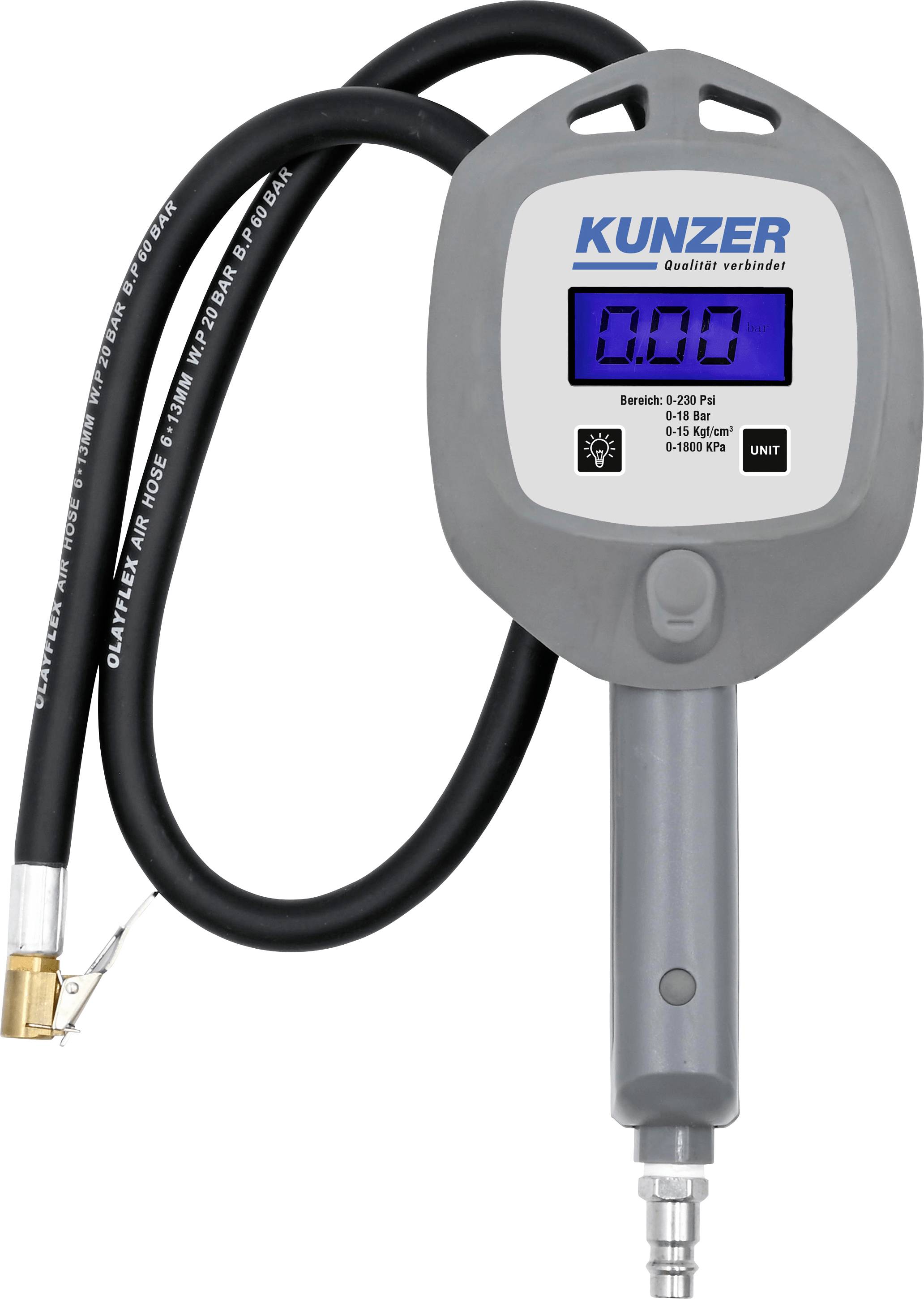 Kunzer 7HRD01 Reifendruckprüfer digital Messbereich Luftdruck 18 bar (max.)