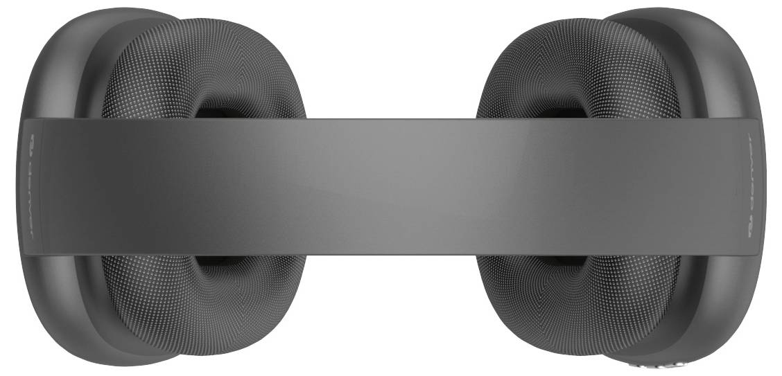 Ein Paar Over-Ear-Kopfhörer, von oben betrachtet, mit gepolsterten Ohrmuscheln und Kopfbügel.