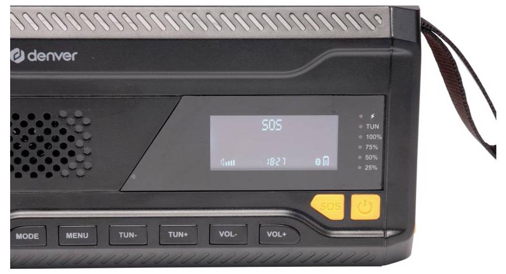 Denver SCD-2033 Akku-Radio DAB+, FM DAB+, UKW Akku-Ladefunktion, Handkurbel, wiederaufladbar, Powerbank-Funktion Schwarz