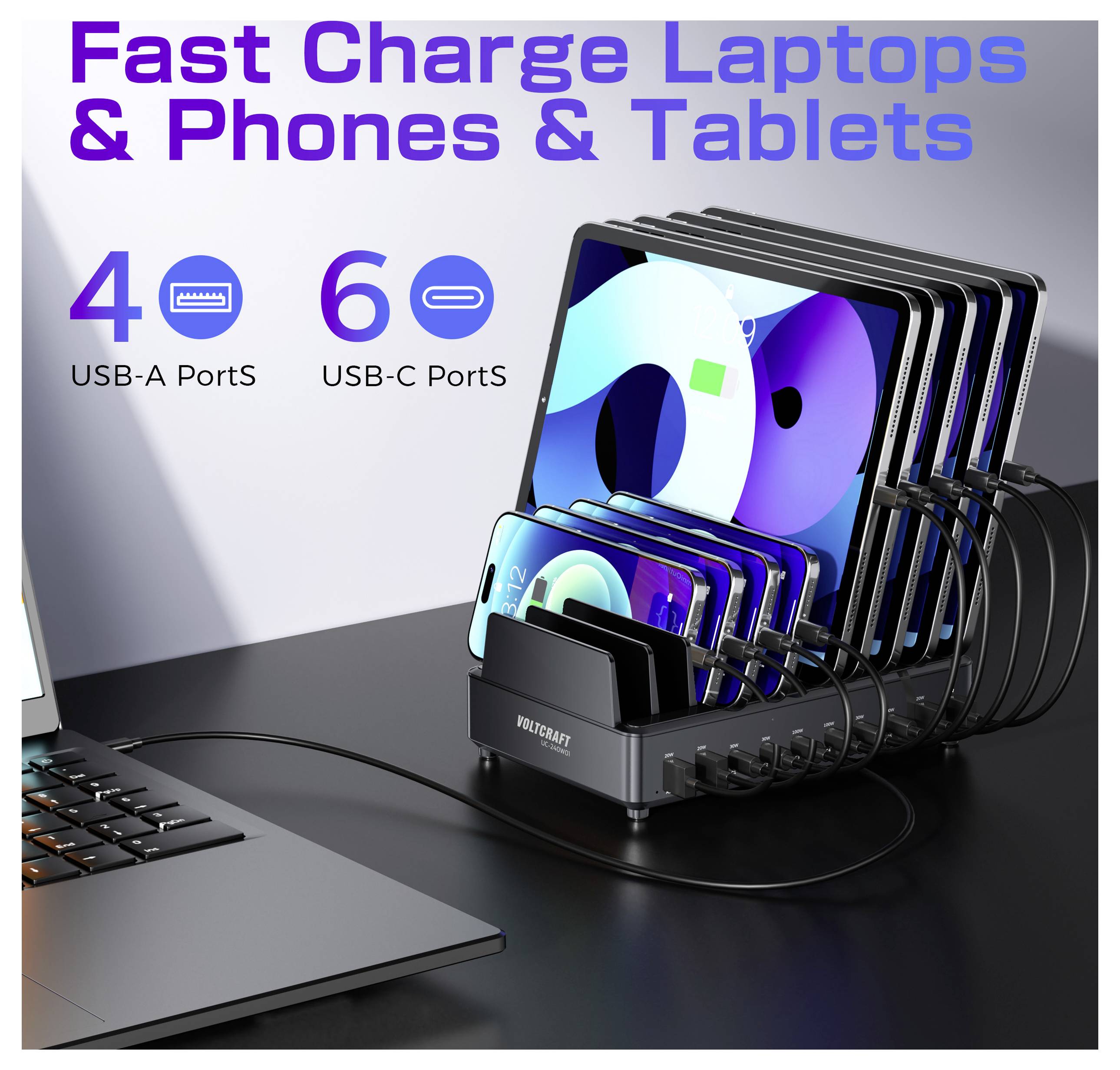 Eine Ladestation mit mehreren Geräten, die eine Funktion zum 