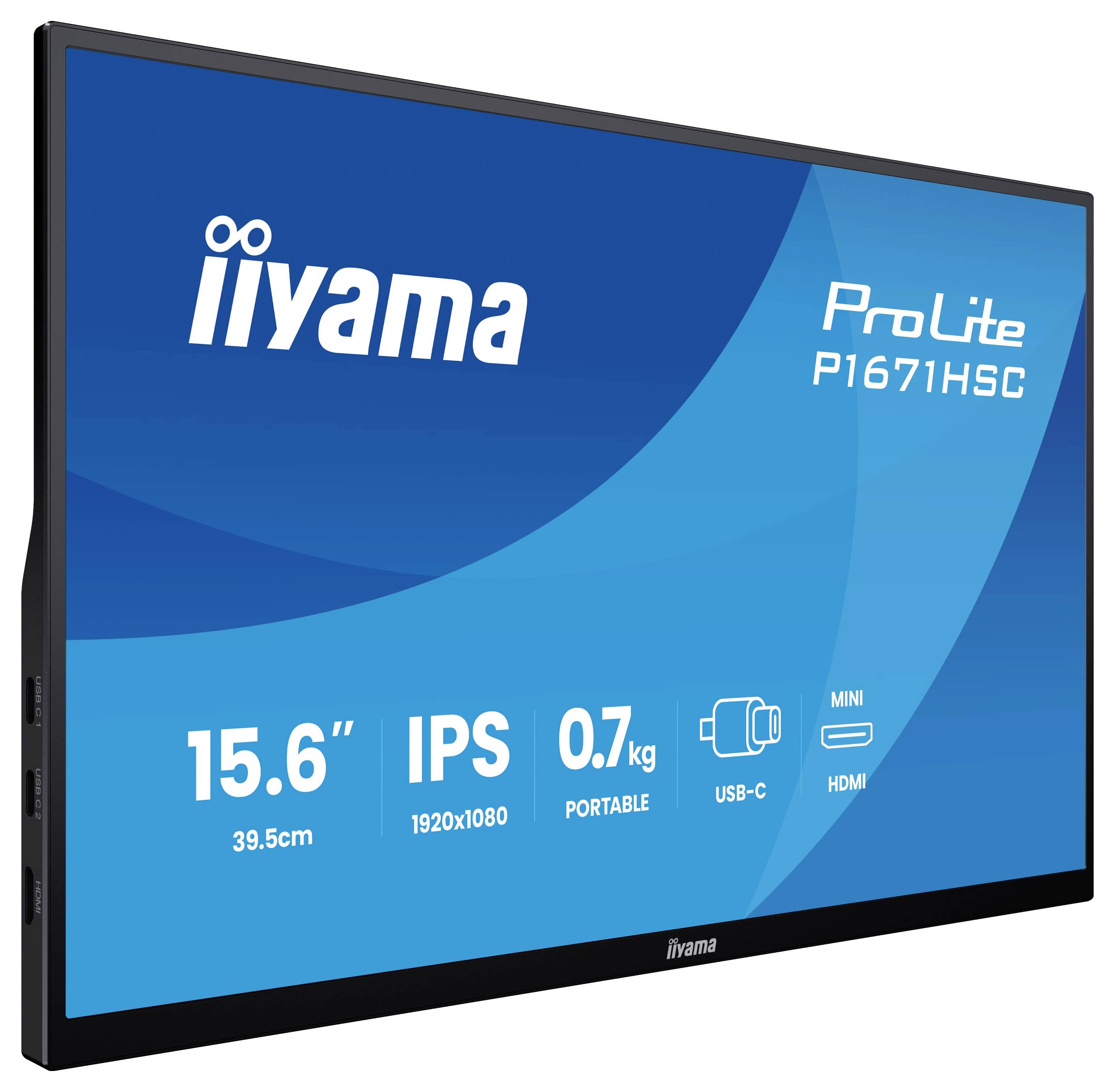 Iiyama ProLite P1671HSC-B1 LED-Monitor EEK D (A - G) 39.6cm (15.6 Zoll) 1920 x 1080 Pixel 16:9 3 ms HDMI®, Kopfhörer