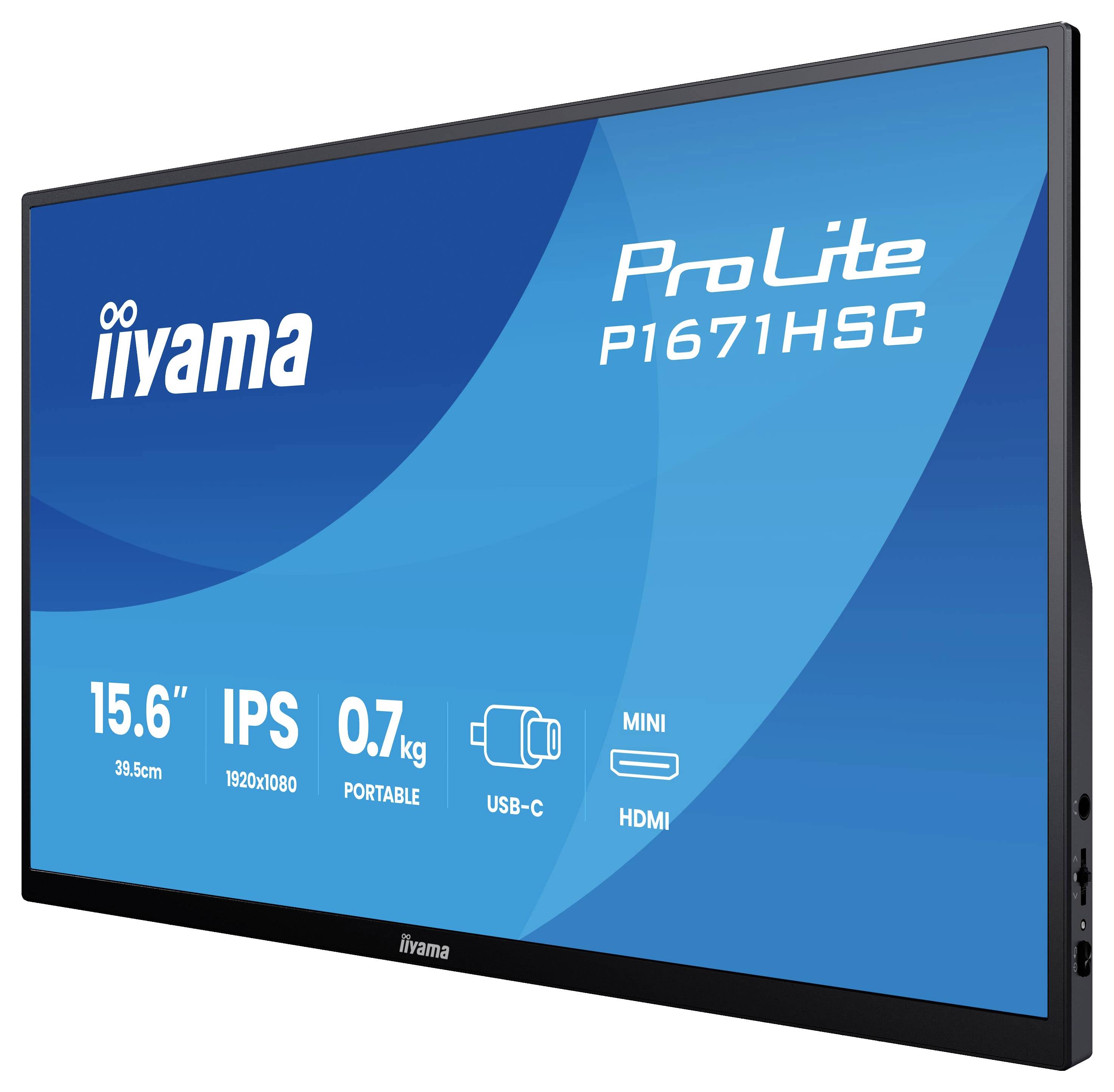 Iiyama ProLite P1671HSC-B1 LED-Monitor EEK D (A - G) 39.6cm (15.6 Zoll) 1920 x 1080 Pixel 16:9 3 ms HDMI®, Kopfhörer