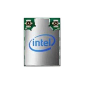 Ein kleiner Metallchip mit dem blauen 'Intel' Logo, der Schaltkreiselemente am oberen Rand aufweist.