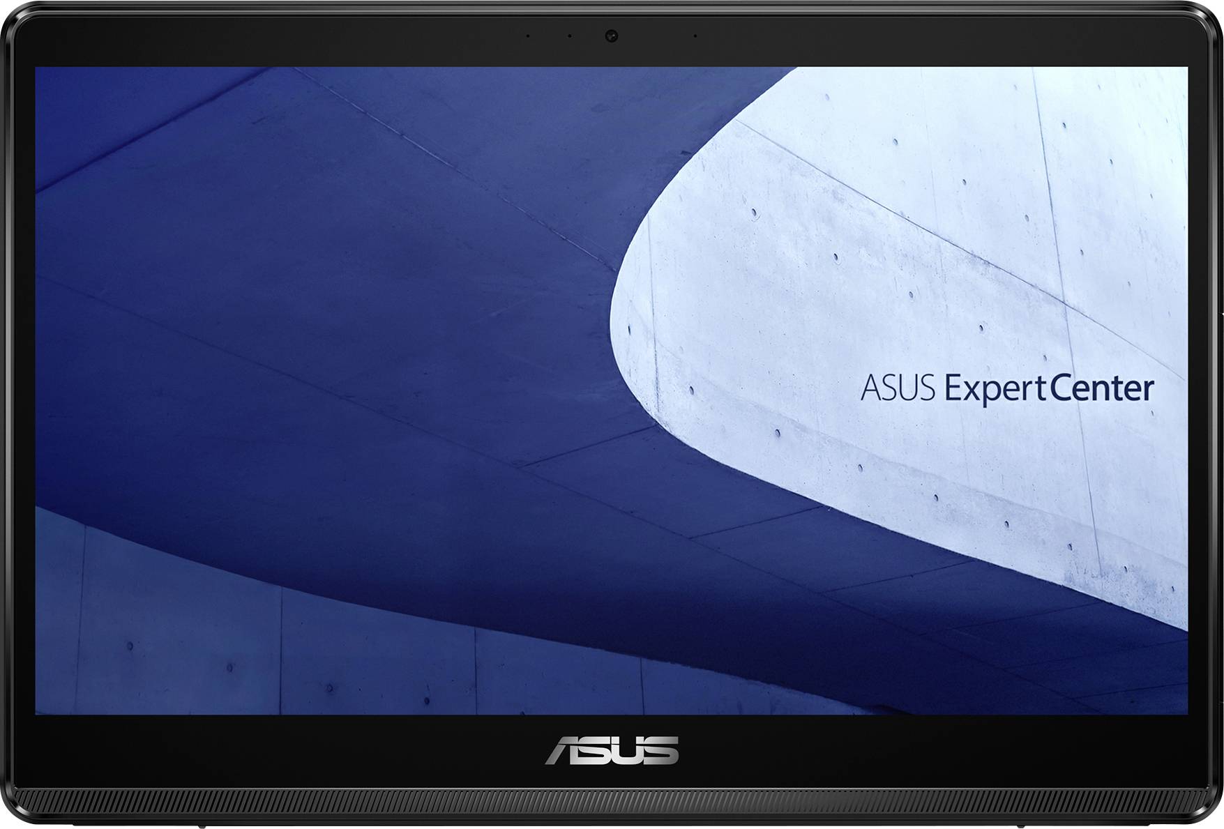 ASUS-Laptop-Bildschirm, der ein modernes architektonisches Design zeigt, mit dem Text 
