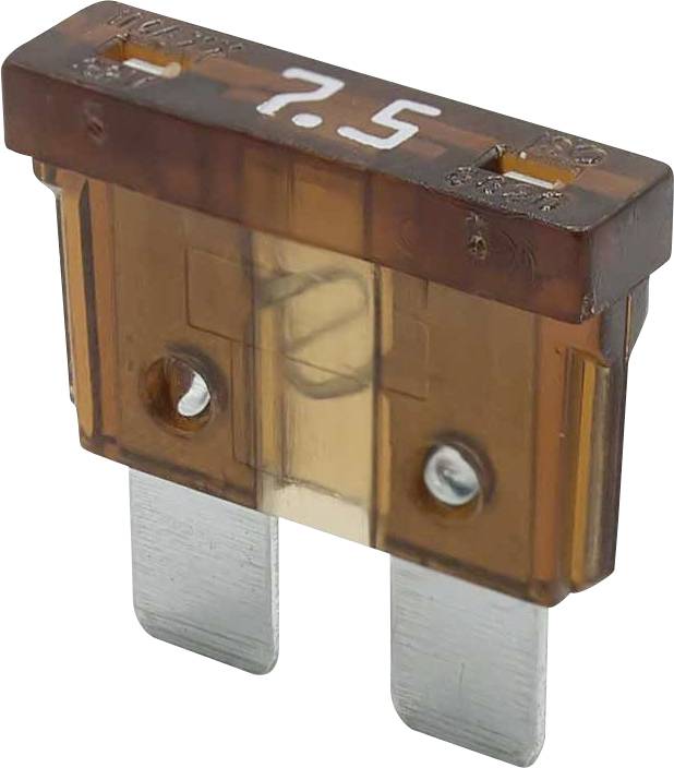 Ein 7,5-Ampere-Flachsicherung mit einem transparenten braunen Gehäuse.