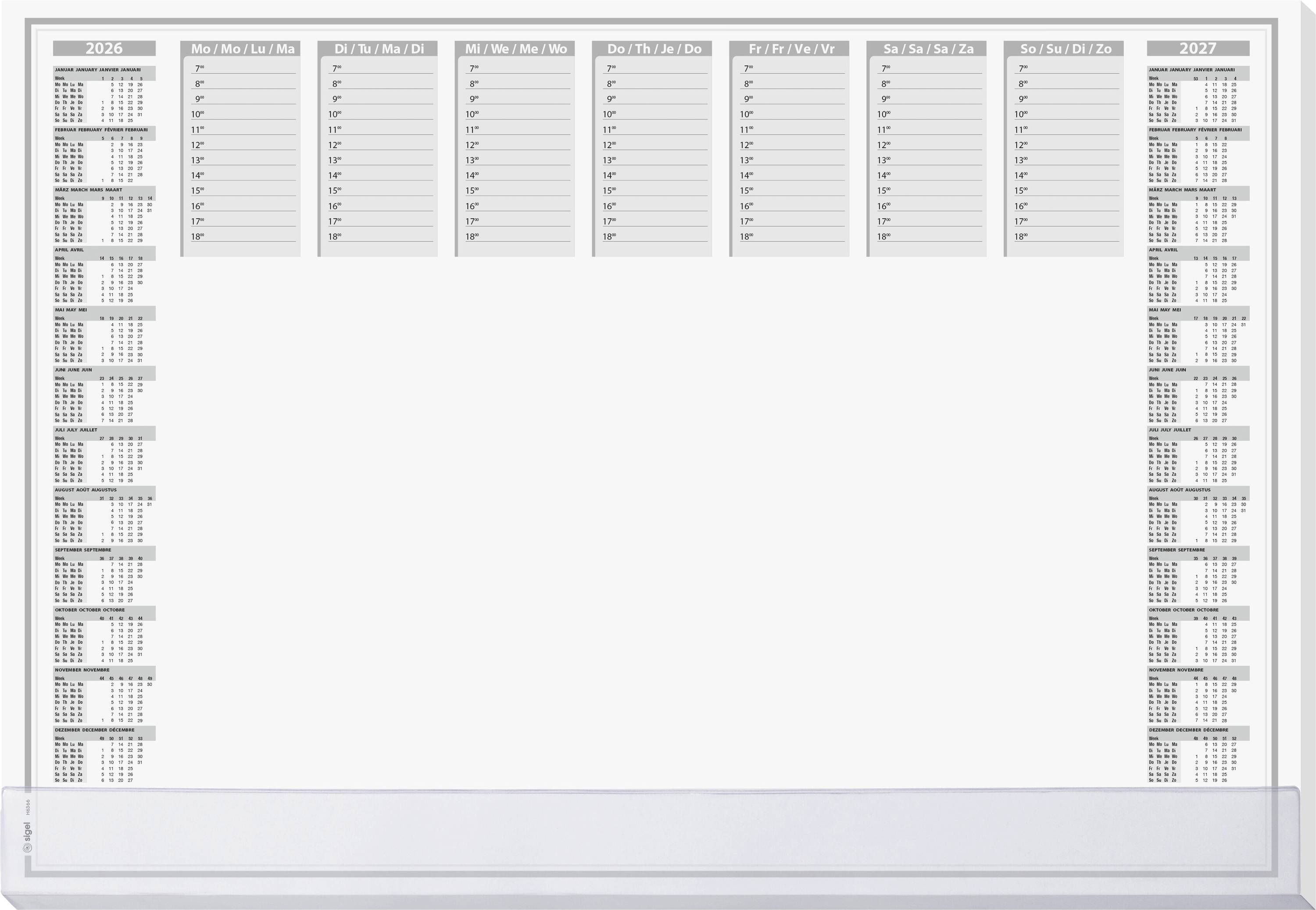 Sigel H6366 Schreibunterlage Papier Wochenplan mit Schutzklappe (B x H) 59.50cm x 41cm 2026, 2027 40 Blatt