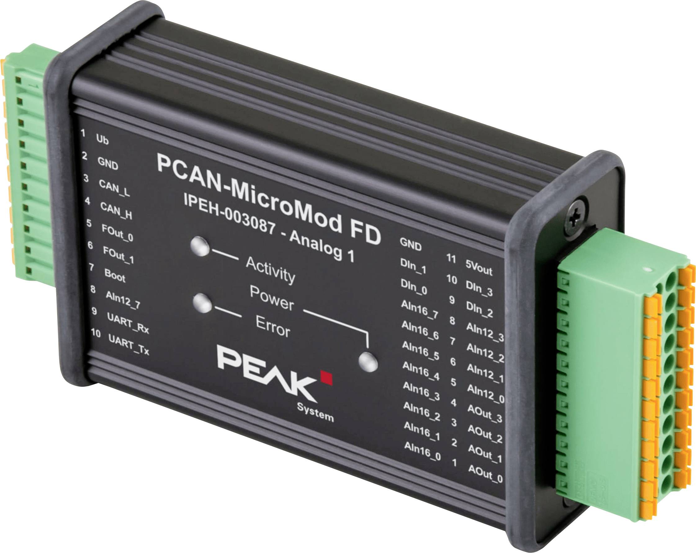 Schwarzes Gerät mit der Bezeichnung „PCAN-MicroMod FD