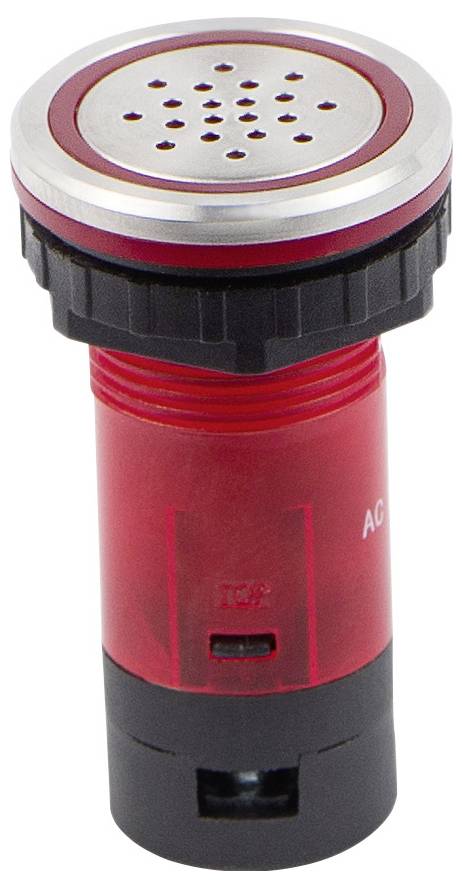 Rote Notfall-Maschinenalarmlampe mit schwarzer Basis und metallischer Gitterabdeckung oben, wahrscheinlich verwendet zur Signalisierung von Alarmen oder Warnungen.