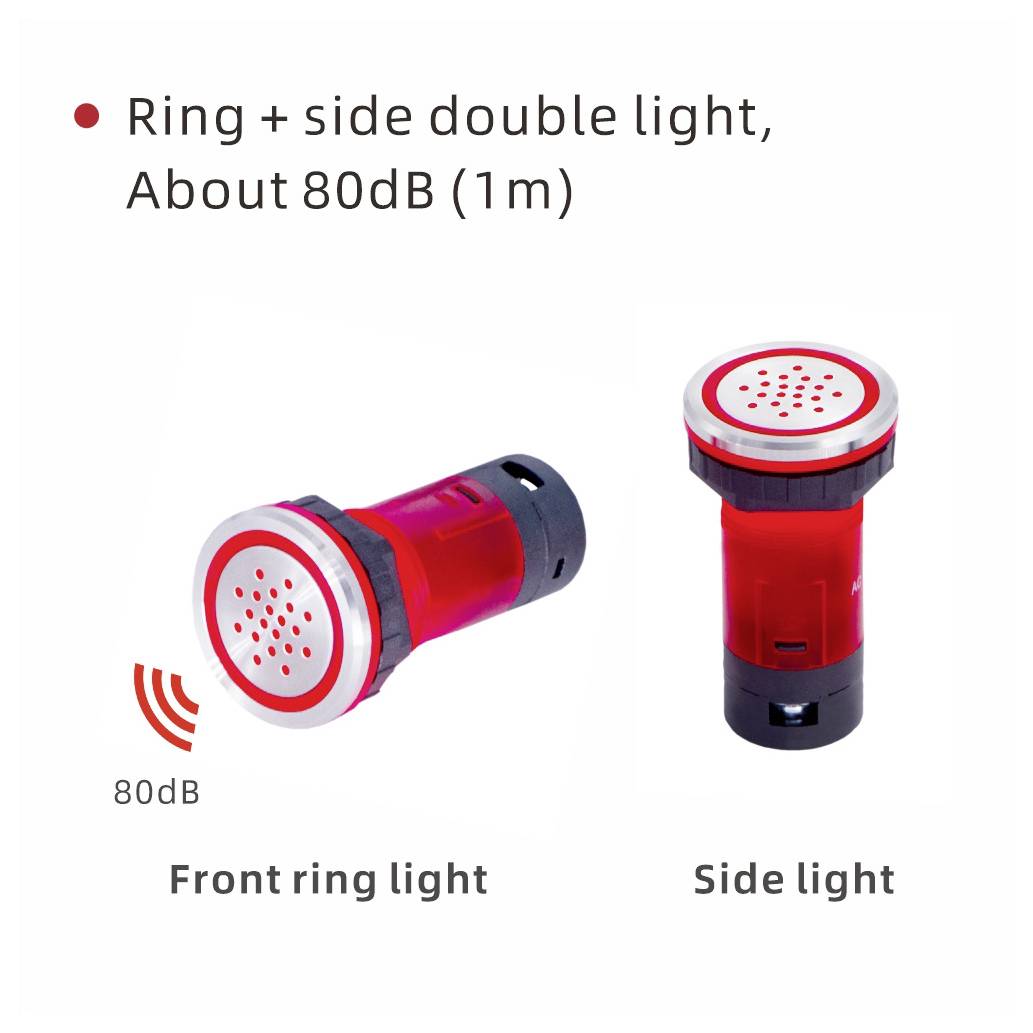 Ring + seitliche doppelte Beleuchtung, Ca. 80 dB (1m)