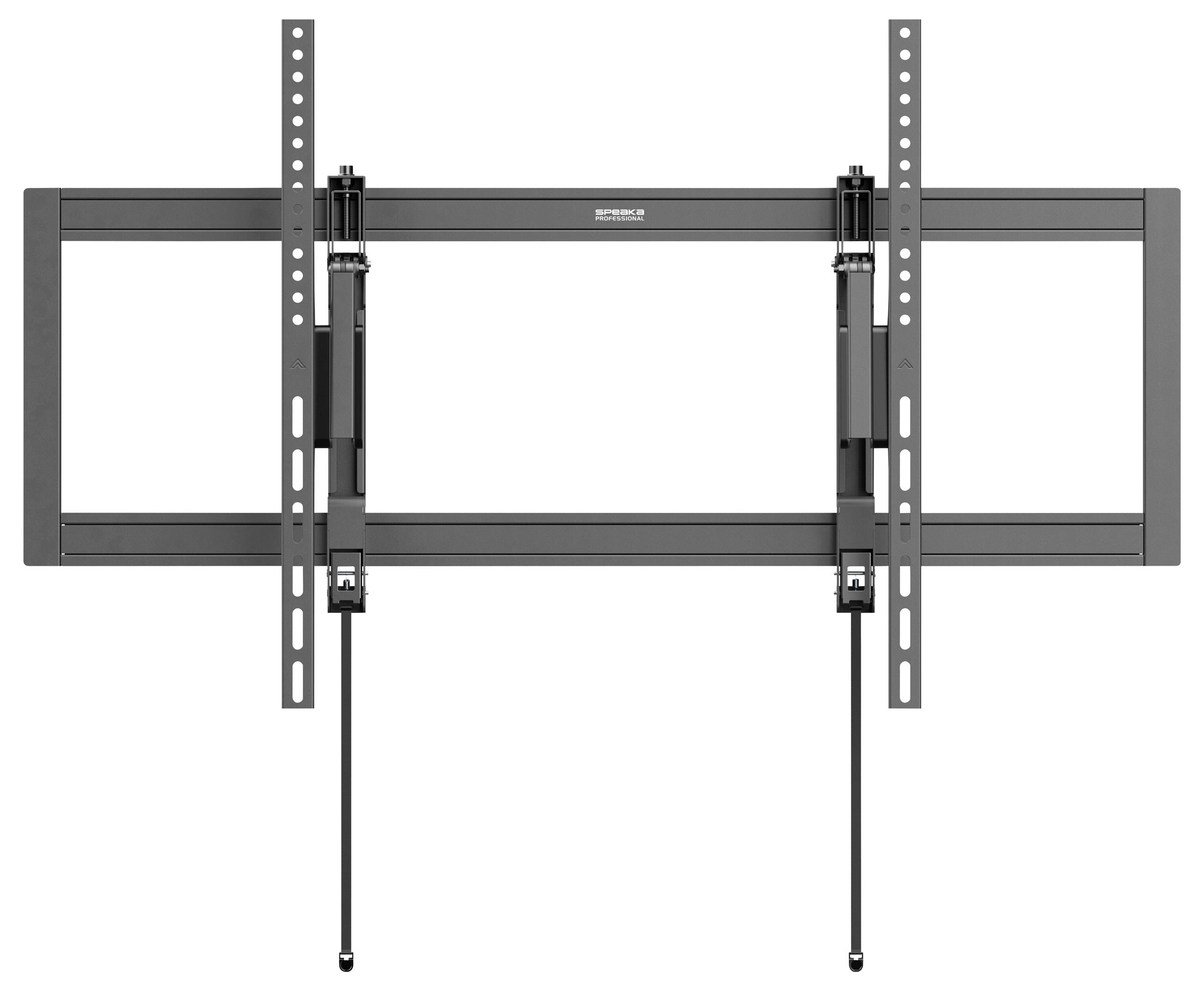Eine Wandhalterung für Flachbildfernseher mit verstellbaren Armen und Stützstangen, entwickelt für verbesserte Stabilität und Vielseitigkeit.