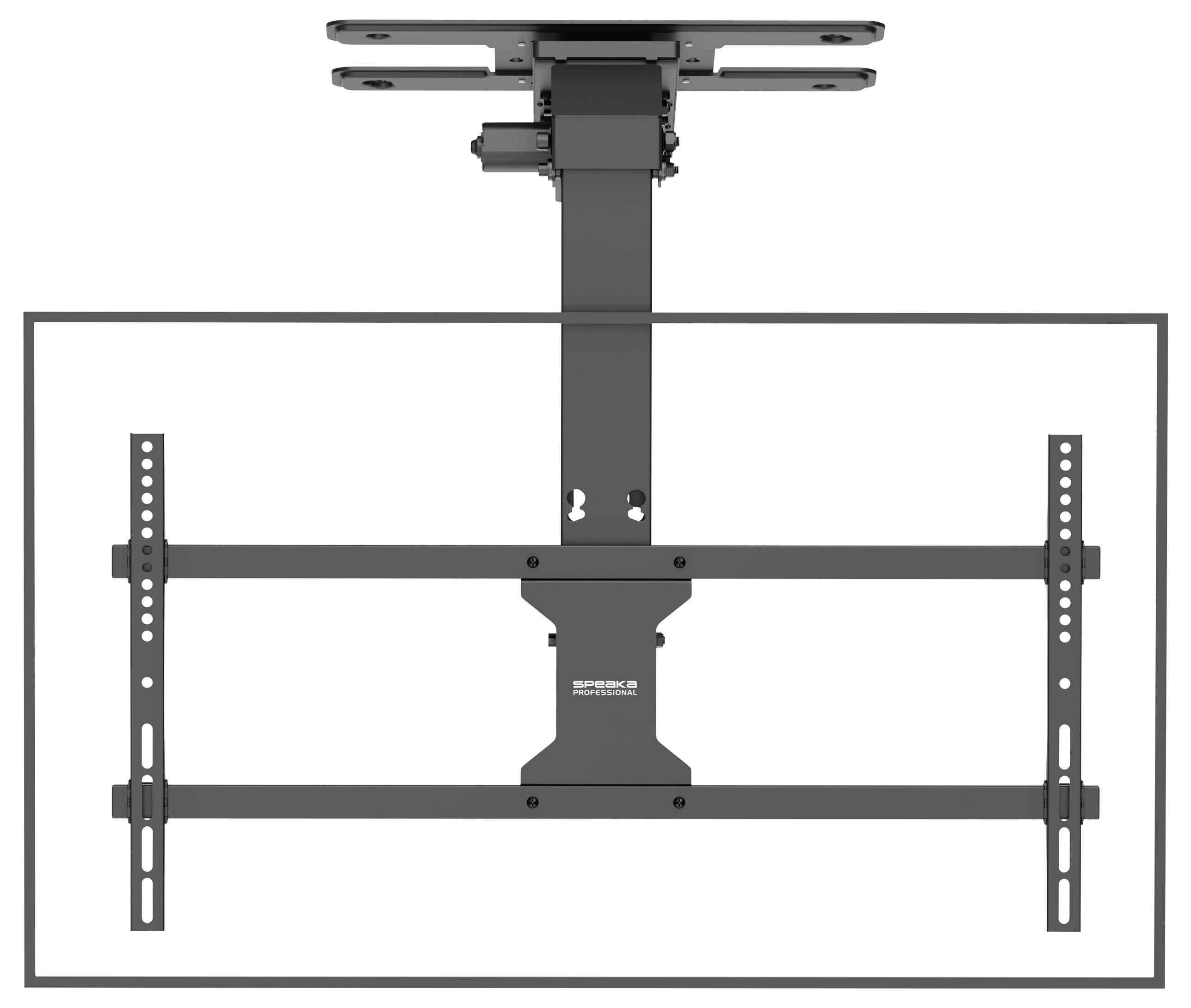 Draufsicht einer an der Decke montierten Fernsehhalterung, geeignet zur Montage eines Flachbildfernsehers.
