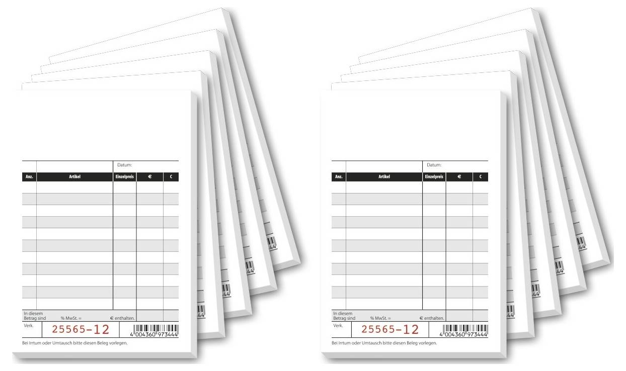 Sigel Kassenblock KC620/10 100 x 165mm Weiß fortlaufend nummeriert, mit Blaupapier, Additionsblatt 50 Blatt 10St.