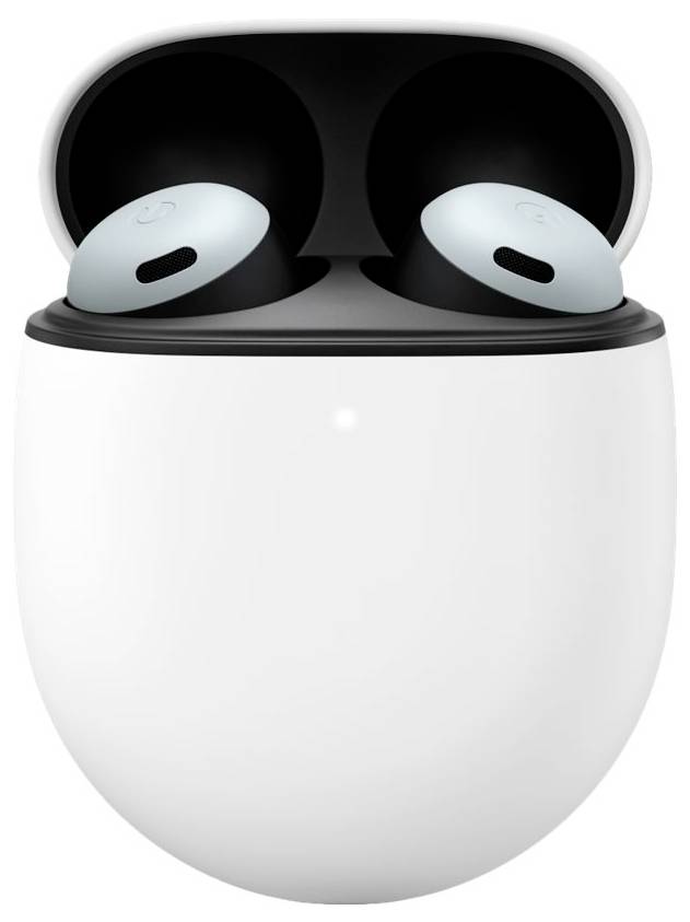 Weiße kabellose Kopfhörer in einer geöffneten Ladeschale, die ein schlankes, modernes Design zeigen.