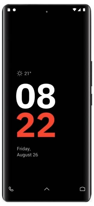 Smartphone-Sperrbildschirm mit Uhrzeit '08:22', Datum 'Freitag, 26. August' und einer Temperatur von '21°'.