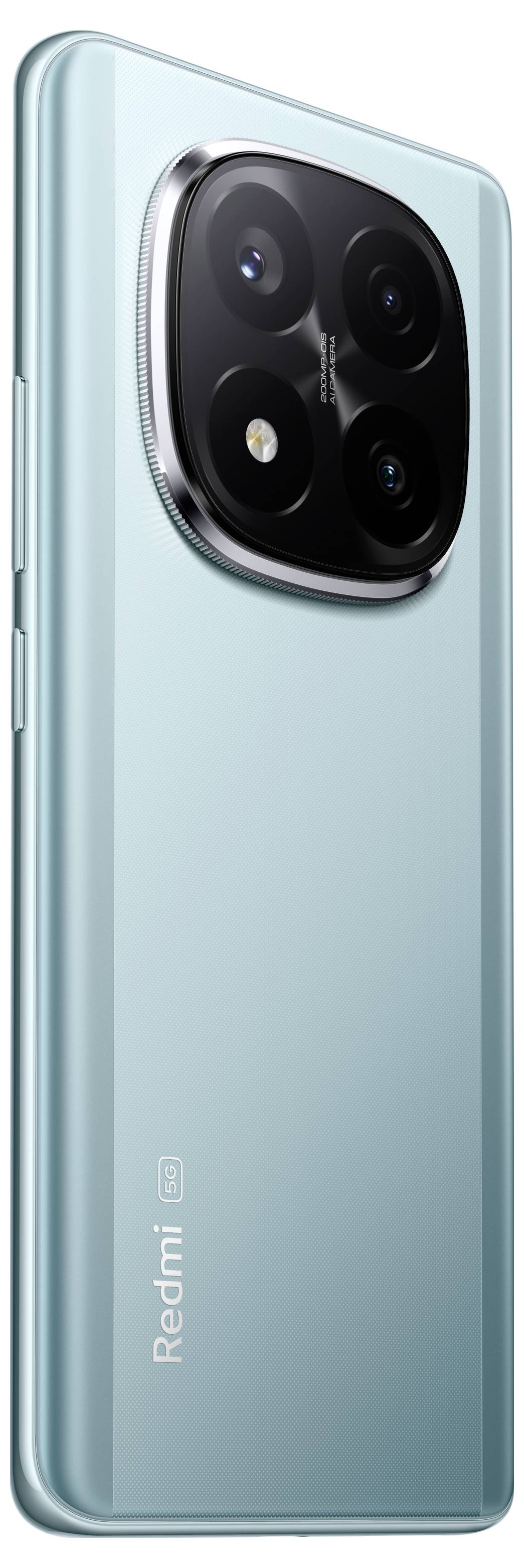 Ein hellblauer Smartphone mit einer Quad-Kamera-Konfiguration und der 