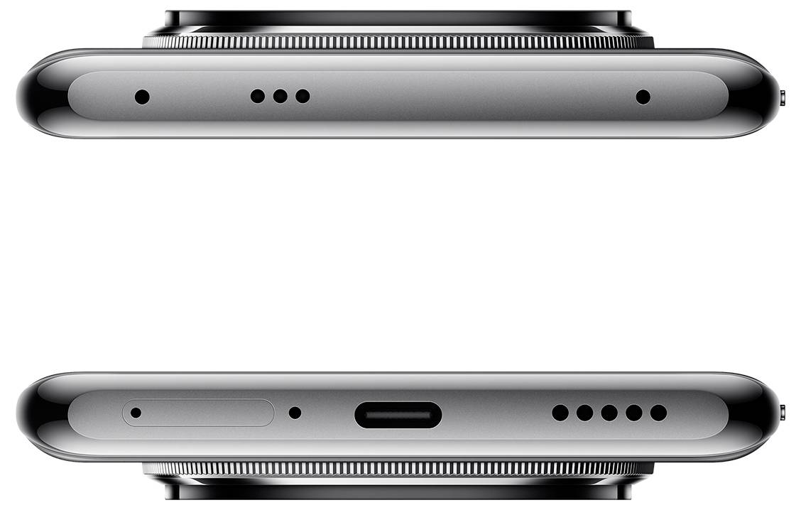 Obere und untere Ansicht eines Smartphones zeigen Lautsprecher-Gitter und Ladeanschluss und unterstreichen die gestalterische Symmetrie und Anordnung des Anschlusses.