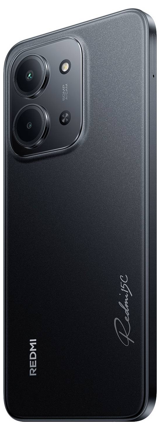 Ein schlanker schwarzer Smartphone mit dualen Rückkameras, mit den Markennamen 'Redmi' und 'Redmi 5G' auf der Rückseite eingraviert, der sein modernes Design zur Schau stellt.