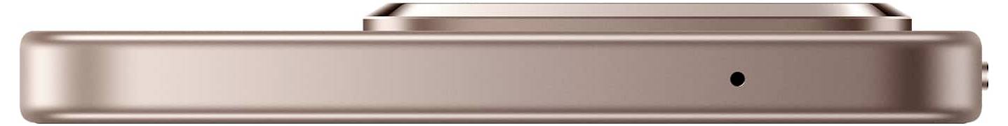 Eine Roségold-Smartphone-Seitenansicht, die ein schlankes Design mit einem dezenten Kameraaufsatz und Tasten an einer Kante zeigt.