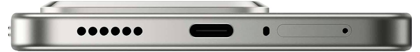 Seitenansicht eines schlanken Smartphones mit USB-C-Anschluss, Lautsprecheröffnungen und einem SIM-Kartenfach am unteren Rand.