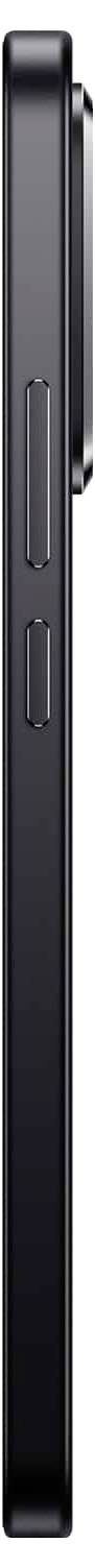 Eine Seitenansicht eines schlanken schwarzen Smartphones, das seine Tasten und den hervorstehenden Kameramodul in der oberen rechten Ecke zeigt.
