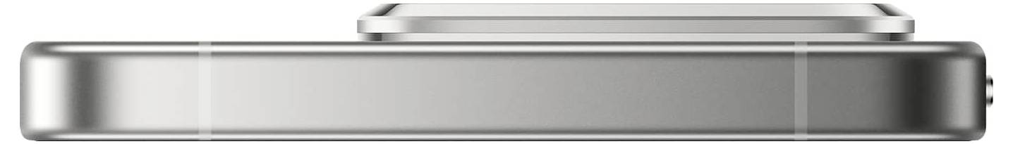 Ein schlankes, silbernes, rechteckiges elektronisches Gerät, von der Seite betrachtet, mit abgerundeten Kanten und minimalistischem Design.