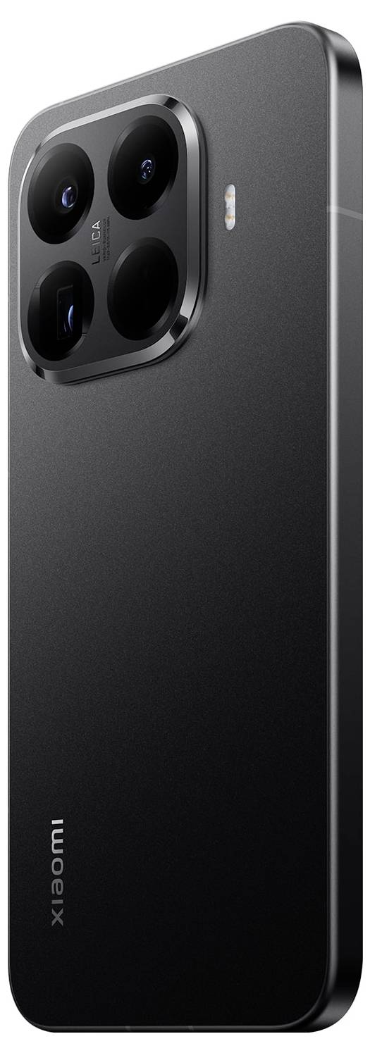 Ein schlankes, schwarzes Smartphone mit einer Quad-Kamera-Anordnung und LED-Blitz auf der Rückseite. Der Markenname 'xiaomi' ist auf der unteren Seite gedruckt.