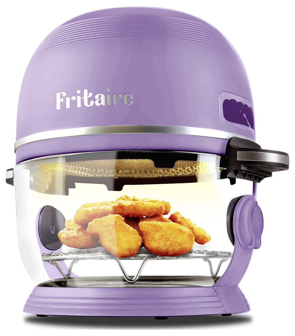 Ein lila Heißluftfritteuse mit der Beschriftung 